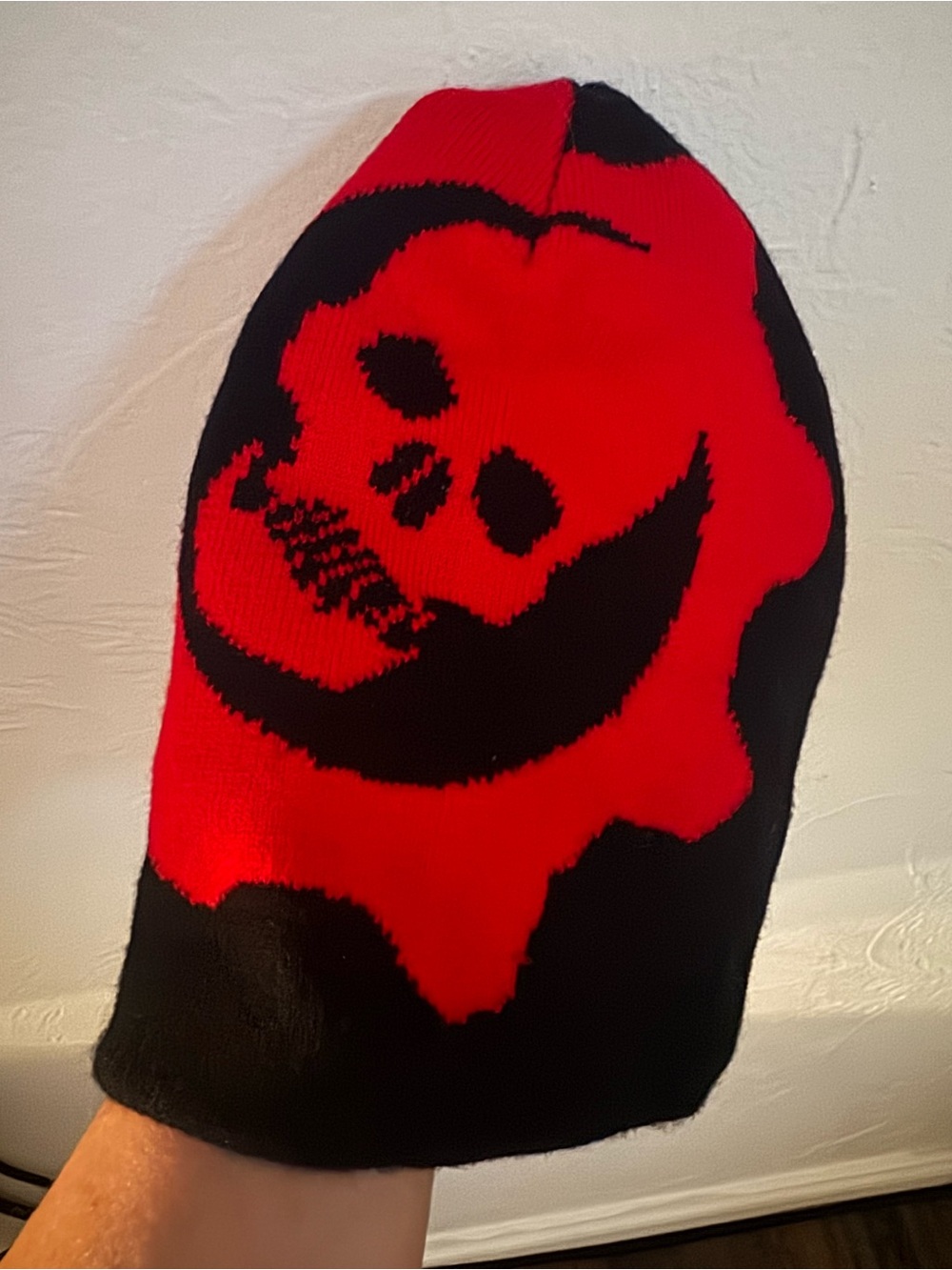 The Coalition Red & Black Skull Knit Beanie -